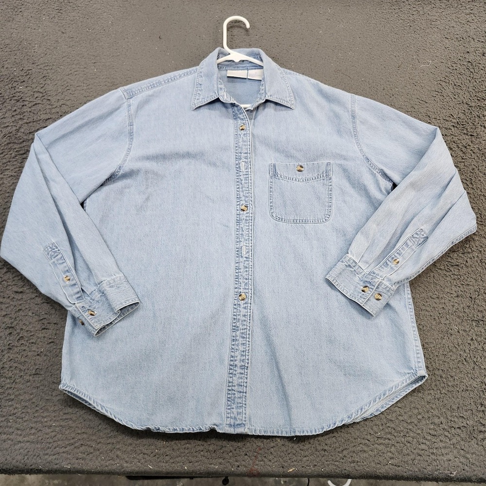 Blue Pointe Shirt Mens XL Blue Denim Long Sleeve Button Front Greyhound Dog